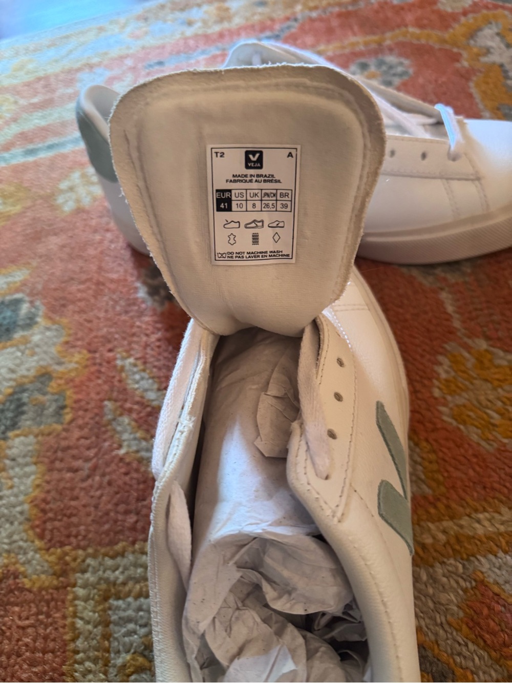 Veja Women's White Sneakers with Sage Green Accents - Picture 5 of 5